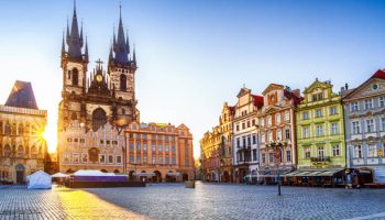 Church of Our Lady before Týn in Old Town Square of Prague in the morning. Czech Republic